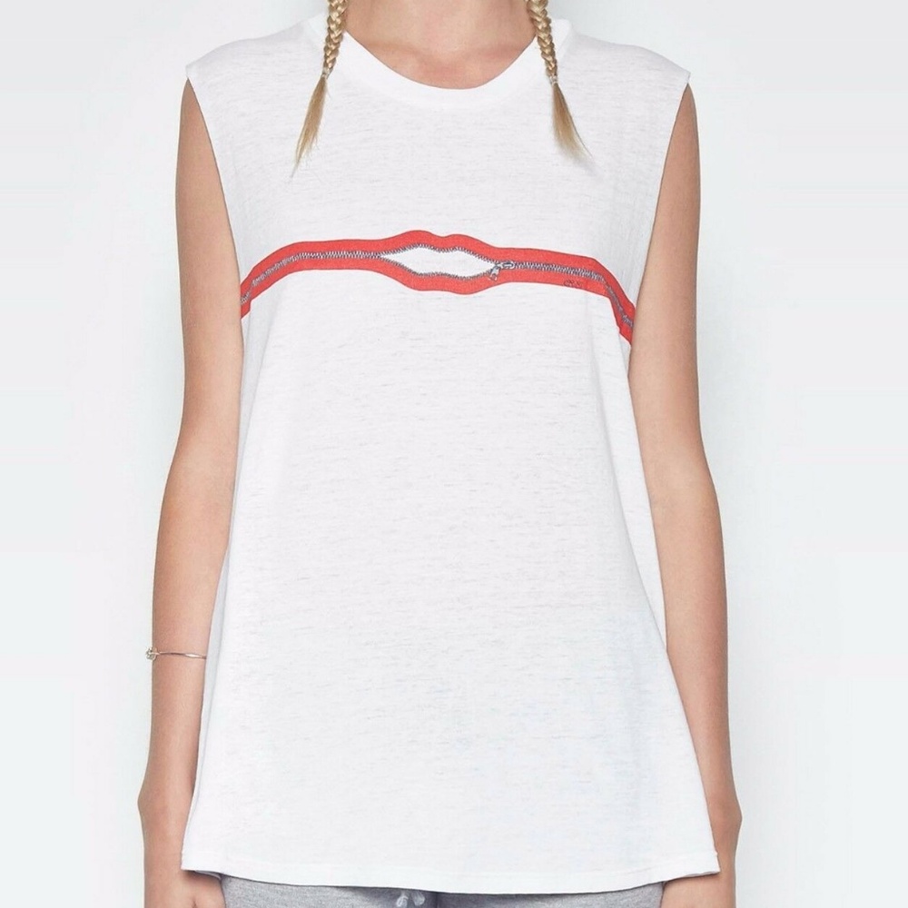 LAUREN MOSHI White / Red KEL ZIPPER Muscle TANK